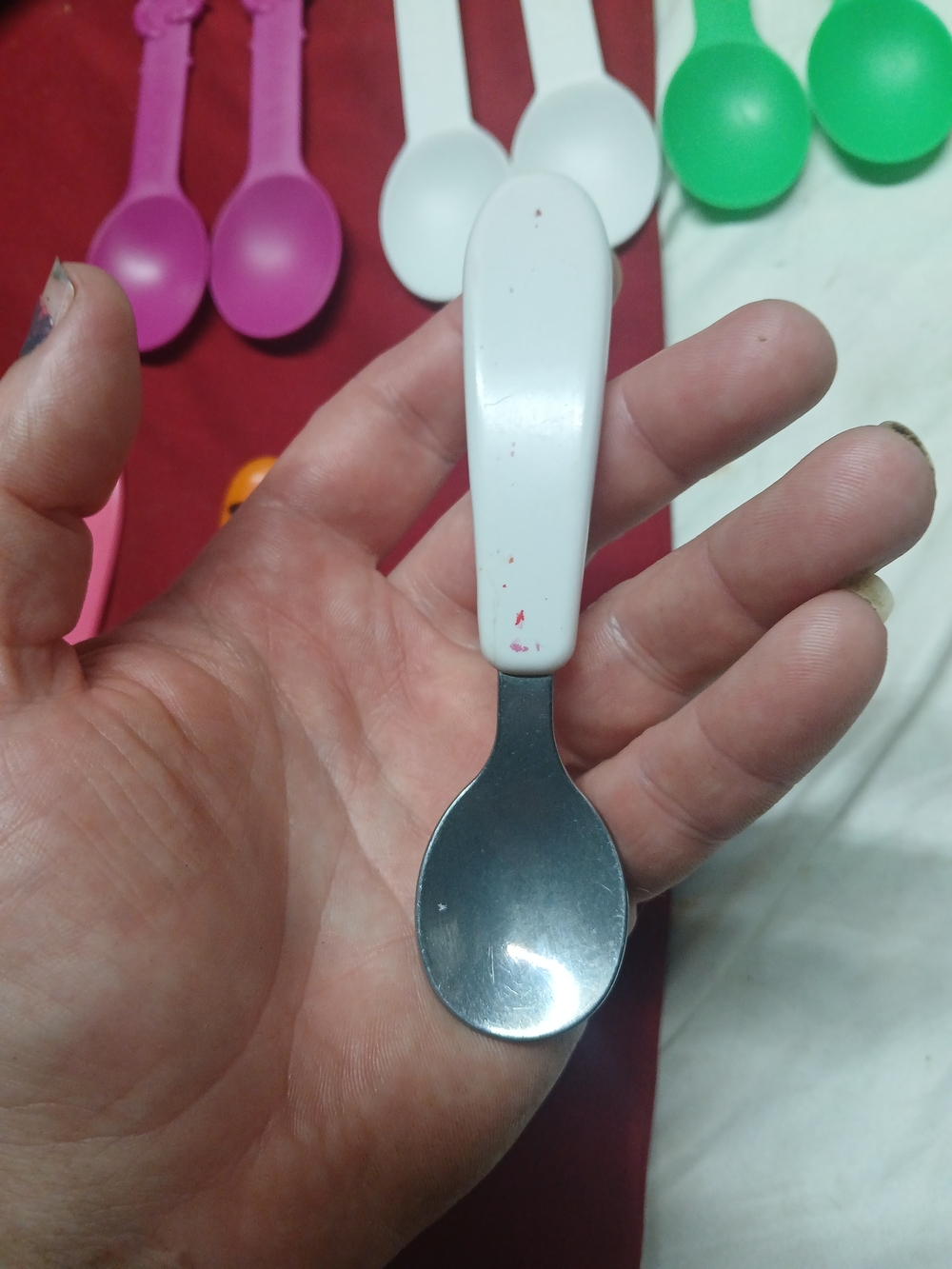 Learning Curve White Handle Stainless Steel Baby Spoon